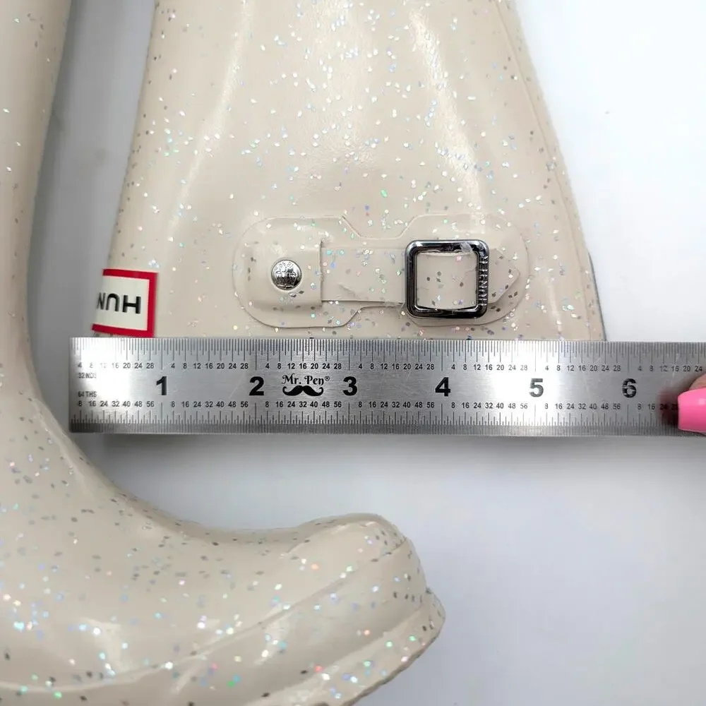 Hunter Original Giant Glitter Waterproof Rain Boots Kids' Ivory Size US13 EU31